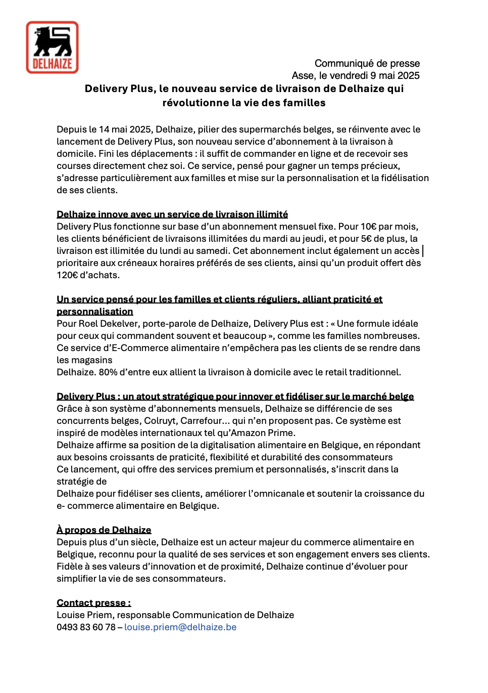 Communiqué de presse Delhaize